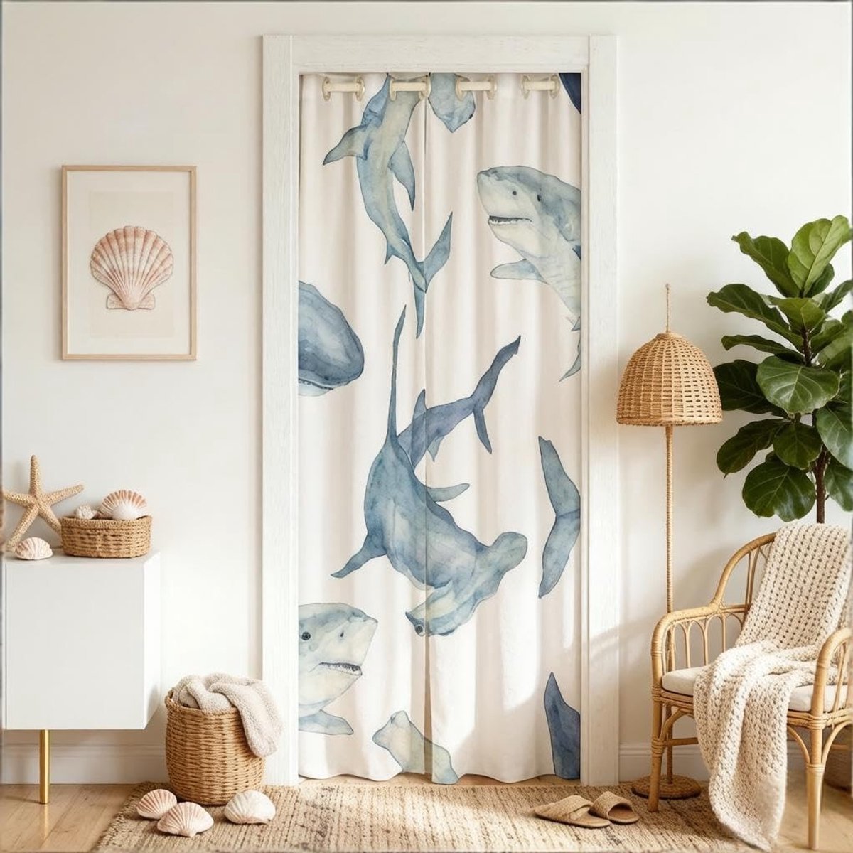 Omgoods - Deur Gordijn met Oceaan Themaprint - 150x203 cm Privacy Gordijn