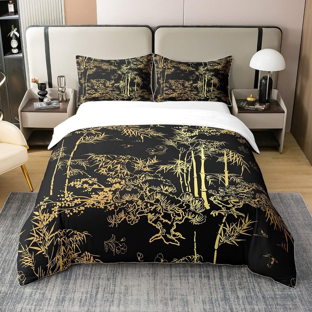 Omgoods - Luxe Katoenen Dekbedovertrek Set in Zwart en Goud