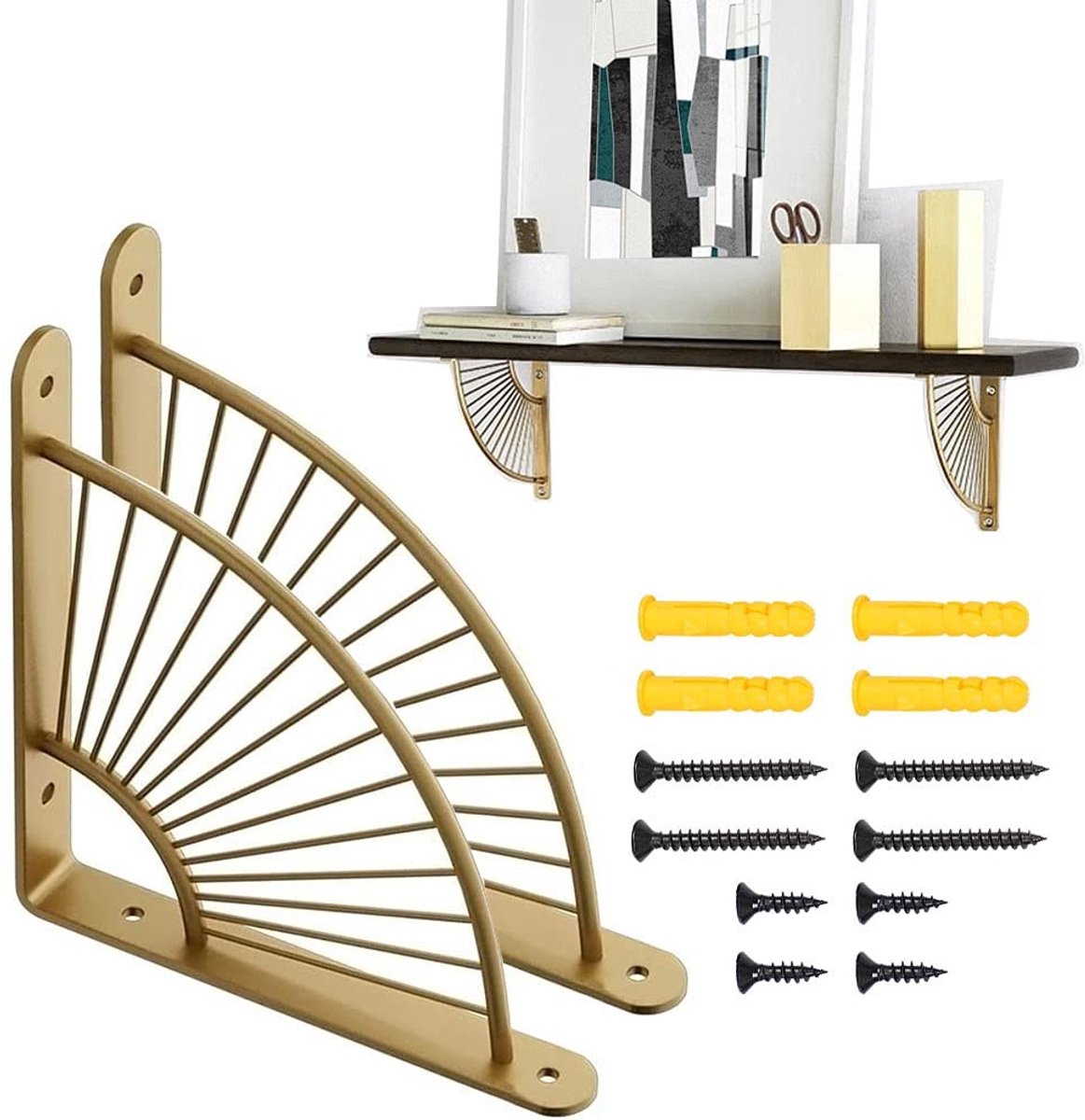 Omgoods - Set van 2 Muurplanken Goud/Zwart - Decoratieve Plankhouders van Metaal voor Woonkamer en Restaurant