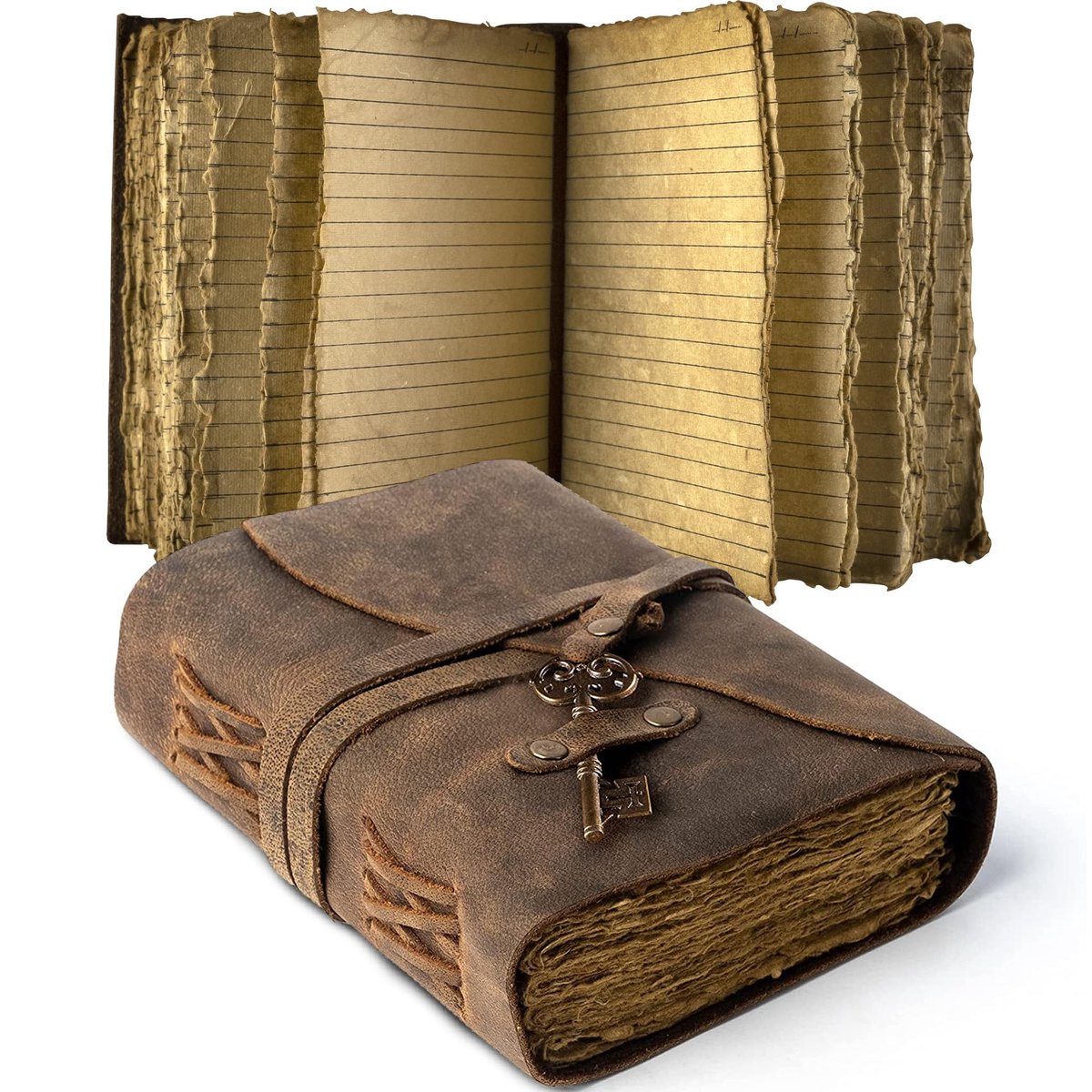 Omgoods - Vintage Lederen Dagboek - Handgemaakt met Gevoerde Pagina's