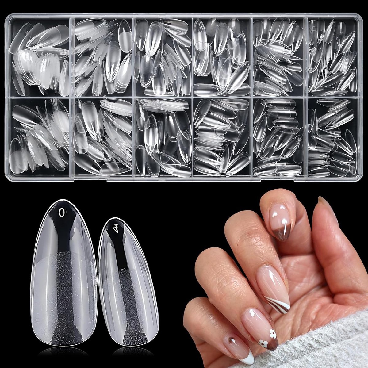504 amandelvormige nageltips (ongeveer 21 stuks) - Verkrijgbaar in 10-12 maten - Korte, semi-matte amandelvormige synthetische nageltips - Ideaal voor het verlengen van nagels – Perfect voor doe-het-zelf nail art thuis