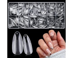 504 amandelvormige nageltips (ongeveer 21 stuks) - Verkrijgbaar in 10-12 maten - Korte, semi-matte amandelvormige synthetische nageltips - Ideaal voor het verlengen van nagels – Perfect voor doe-het-zelf nail art thuis