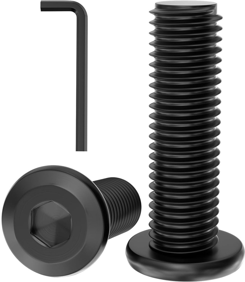12 stuks M6 x 60 mm schroeven, zwart 304 roestvrij staal A2 V2A inbusbouten met platte kop en hex key, kan buitenshuis worden gebruikt