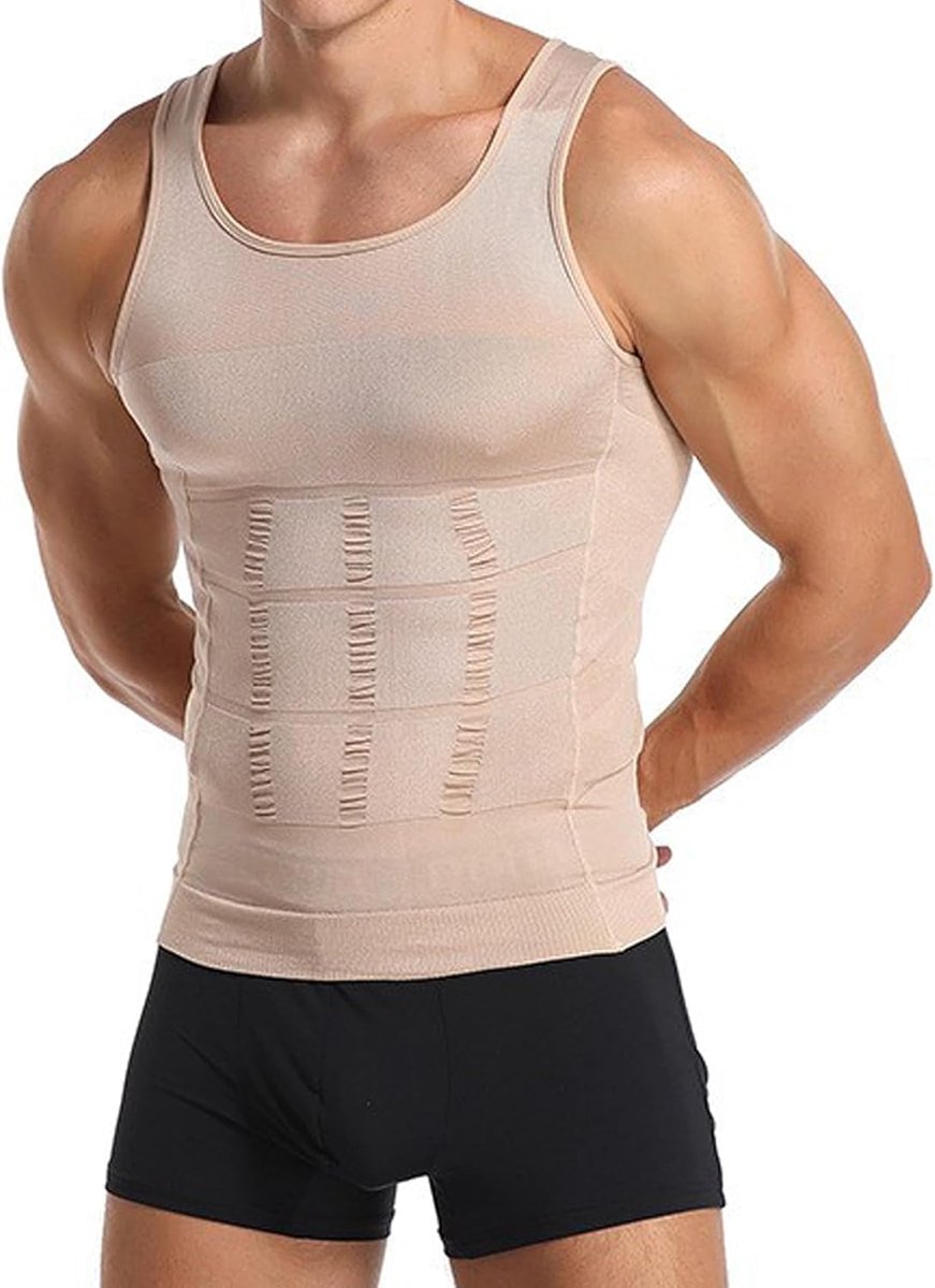 Afslankende Tank Top Body Shaper Compressie Shirts voor Mannen Slanke Onderhemden Buikvest voor Training Buik,, Teint, Large