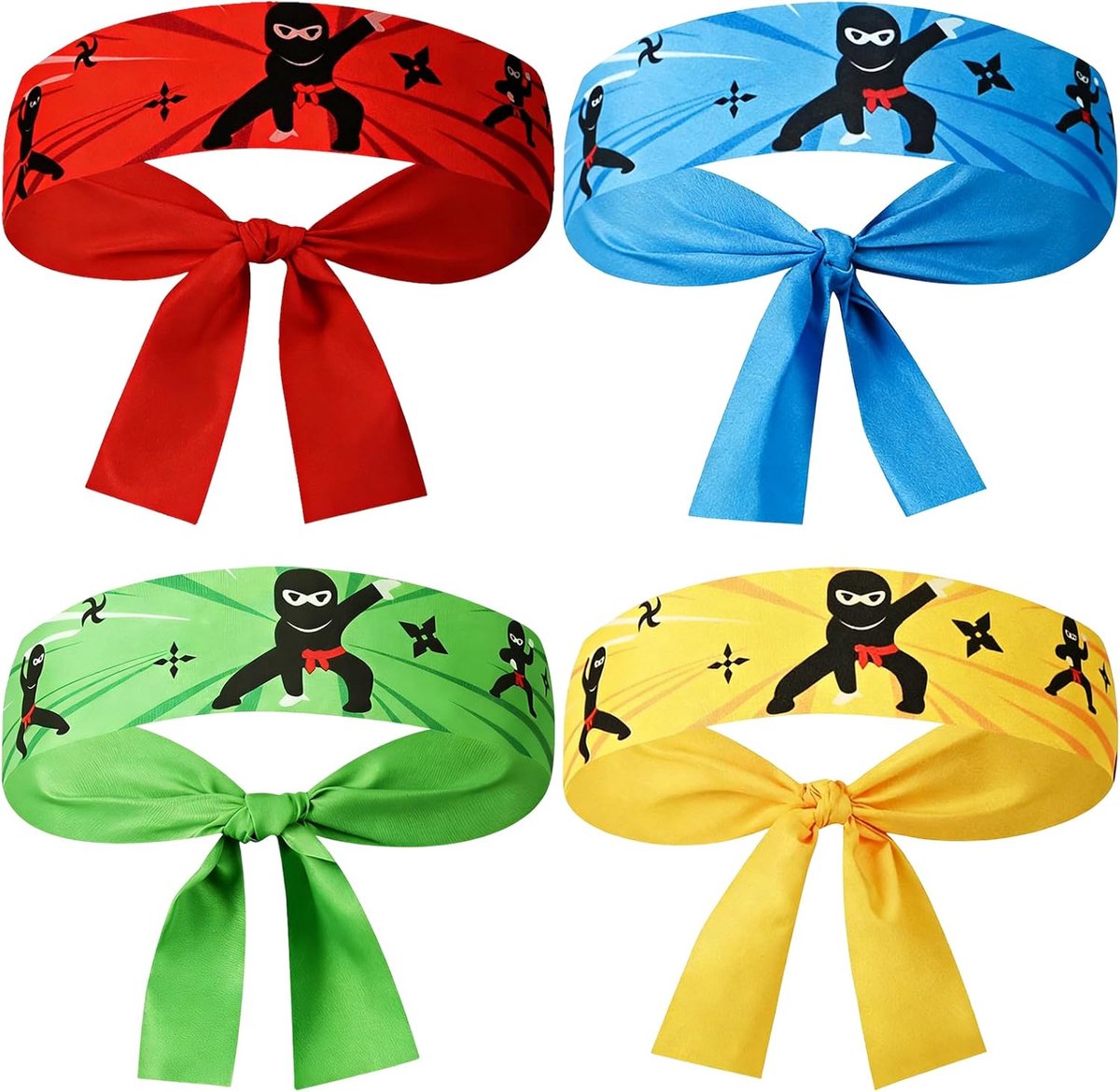 4 stuks, Ninja-feestaccessoires, feestaccessoires voor kinderen, klassieke Ninja-hoofdband, Ninja-hoofdband, gastgeschenken karate en verjaardagsfeest (4 kleuren)
