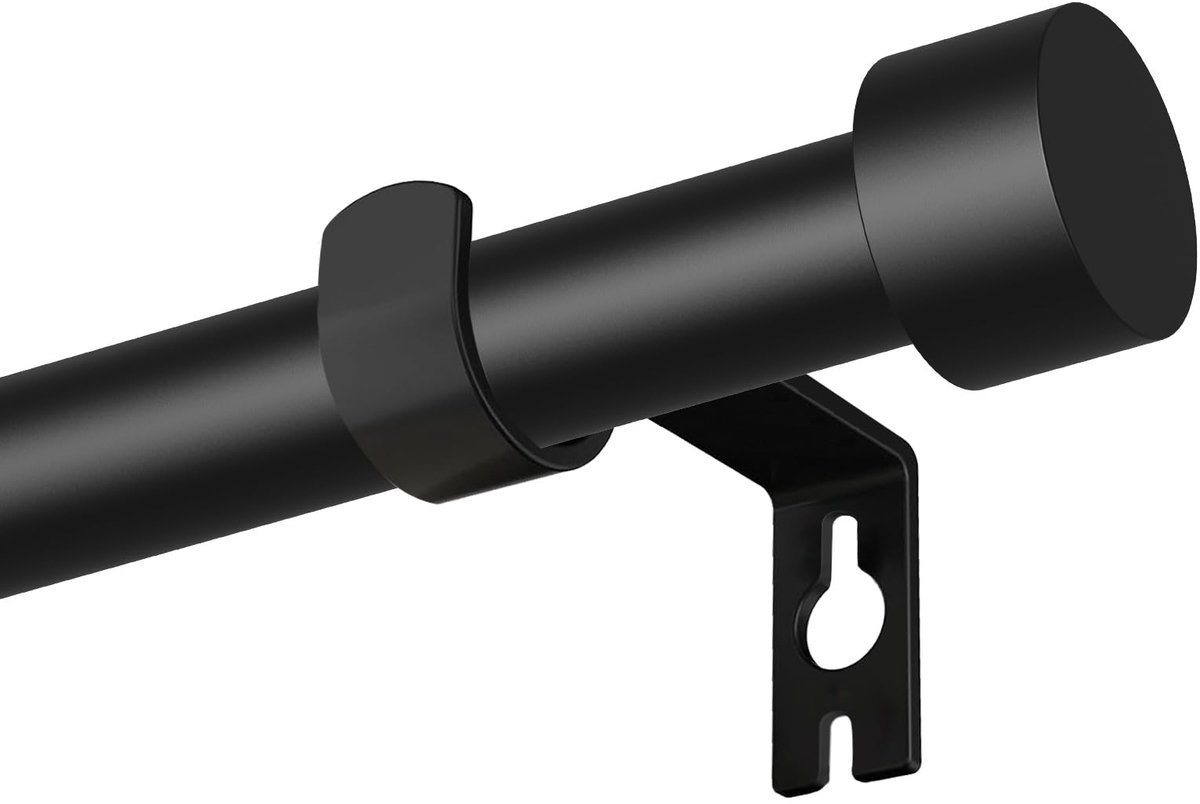 Omgoods - Zwarte Gordijnroede 63-303 cm - Inclusief Eenvoudige Eindkap en Bevestiging
