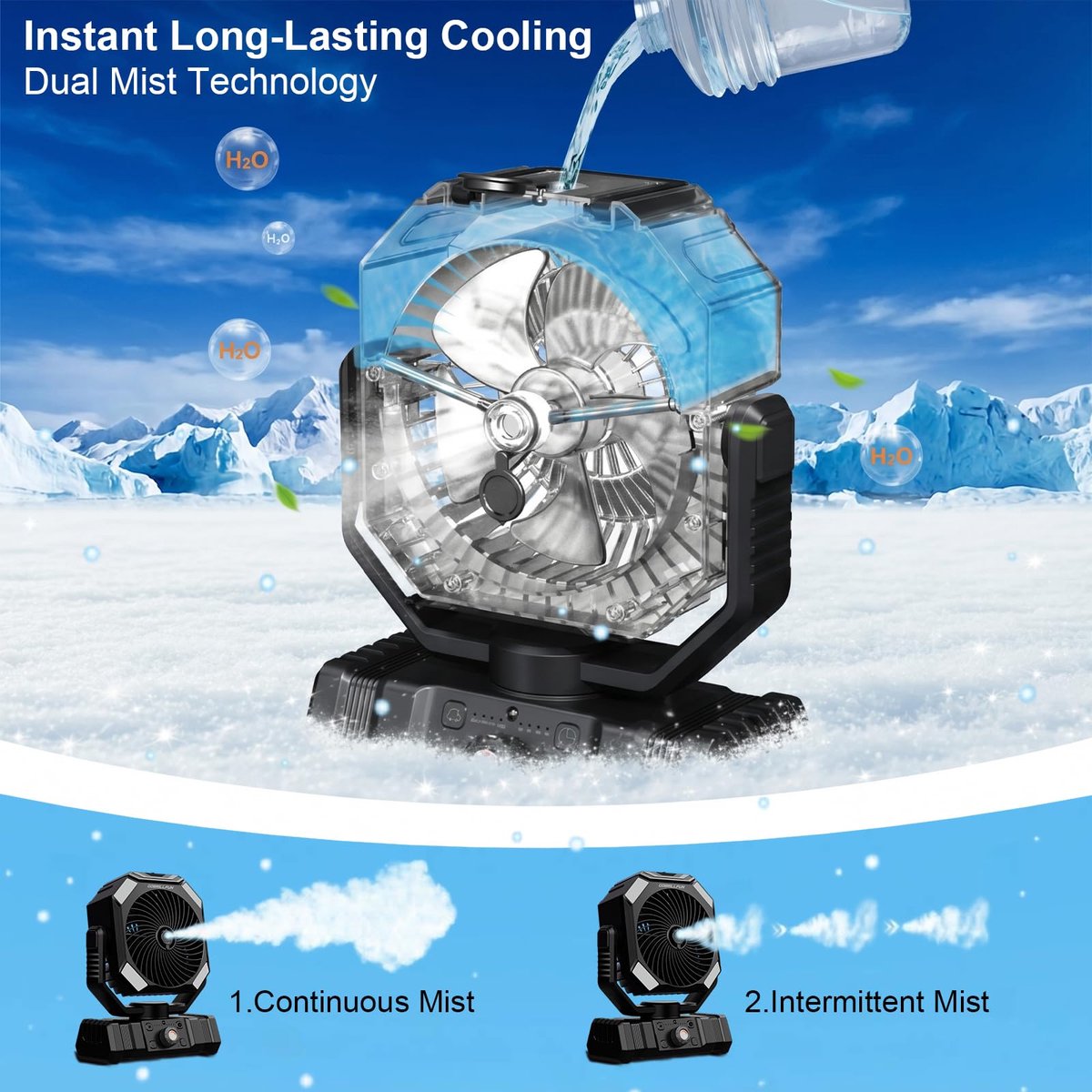SnelShoppen - Mistventilator 10000 mAh met 300 ml Tank, Afstandsbediening en Timer voor Thuis, Tuin, Camping, Feest en Kinderen