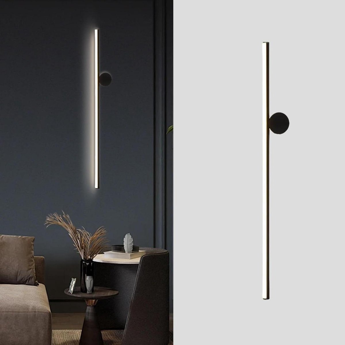 Verticale Wandlamp - Lange Buislamp - Sfeerverlichting Creëren - Ingebouwde LED Strip - 80 cm - Zwart