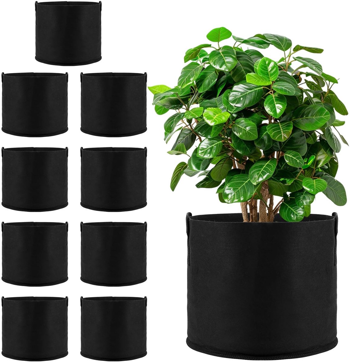 Omgoods - Set van 10 Zwarte Tuinplantzakken van Niet-Geweven Stof - 16 Liter