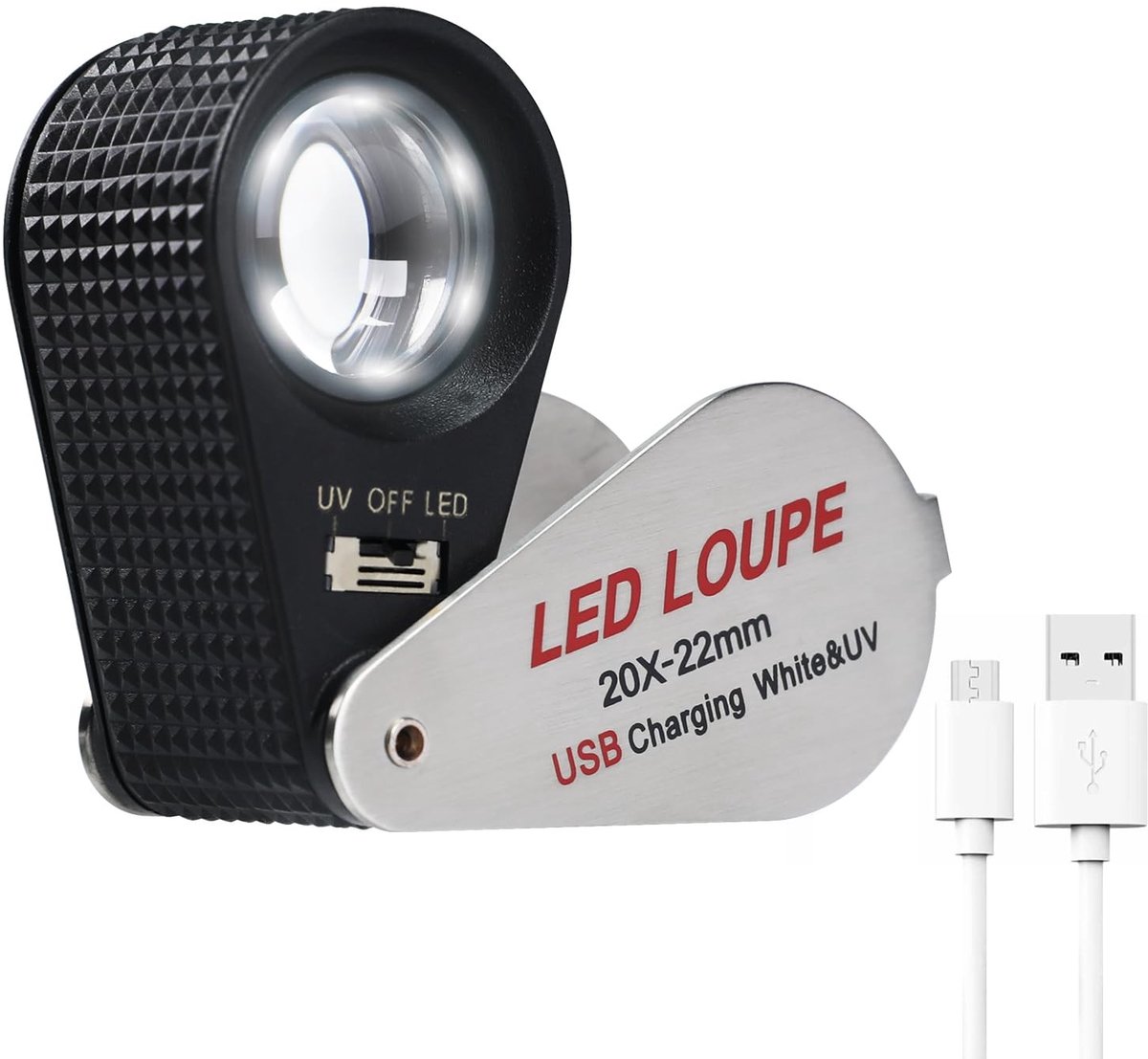 Omgoods - 20X Geïllumineerde Juweliersloep met LED en UV Licht - Professionele Vergrootglas voor Edelstenen