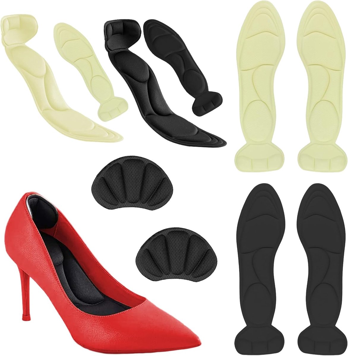 4 paar inlegzolen voor schoenen, zelfklevende antislip zolen, schoenzool, te grote schoenzool, ademende zool, losse schoenen, verbeterd comfort