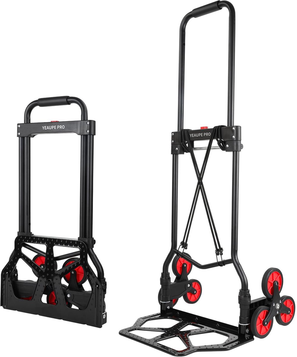SnelShoppen - Gelegeerd Staal Opvouwbare Trolley op Wielen, 100kg Zware Zakwagen met 110cm Verlengde Handgreep, Multifunctionele Dolly Trolley met Ela