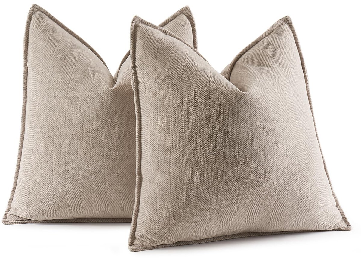 Omgoods - 2 Stuks Kussenhoezen 45 x 45 cm Beige Chenille voor Sofa en Woonkamer