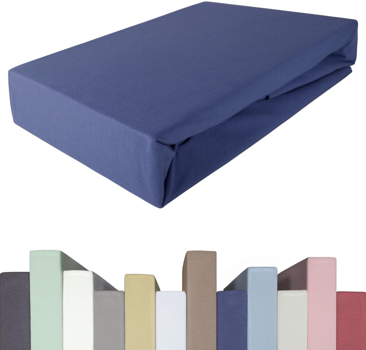 Omgoods - Fitted Sheet voor Boxspring Bed - Jersey Katoen met 5% Elastane - 180 x 200 tot 200 x 220 cm - Blauwe Bessen
