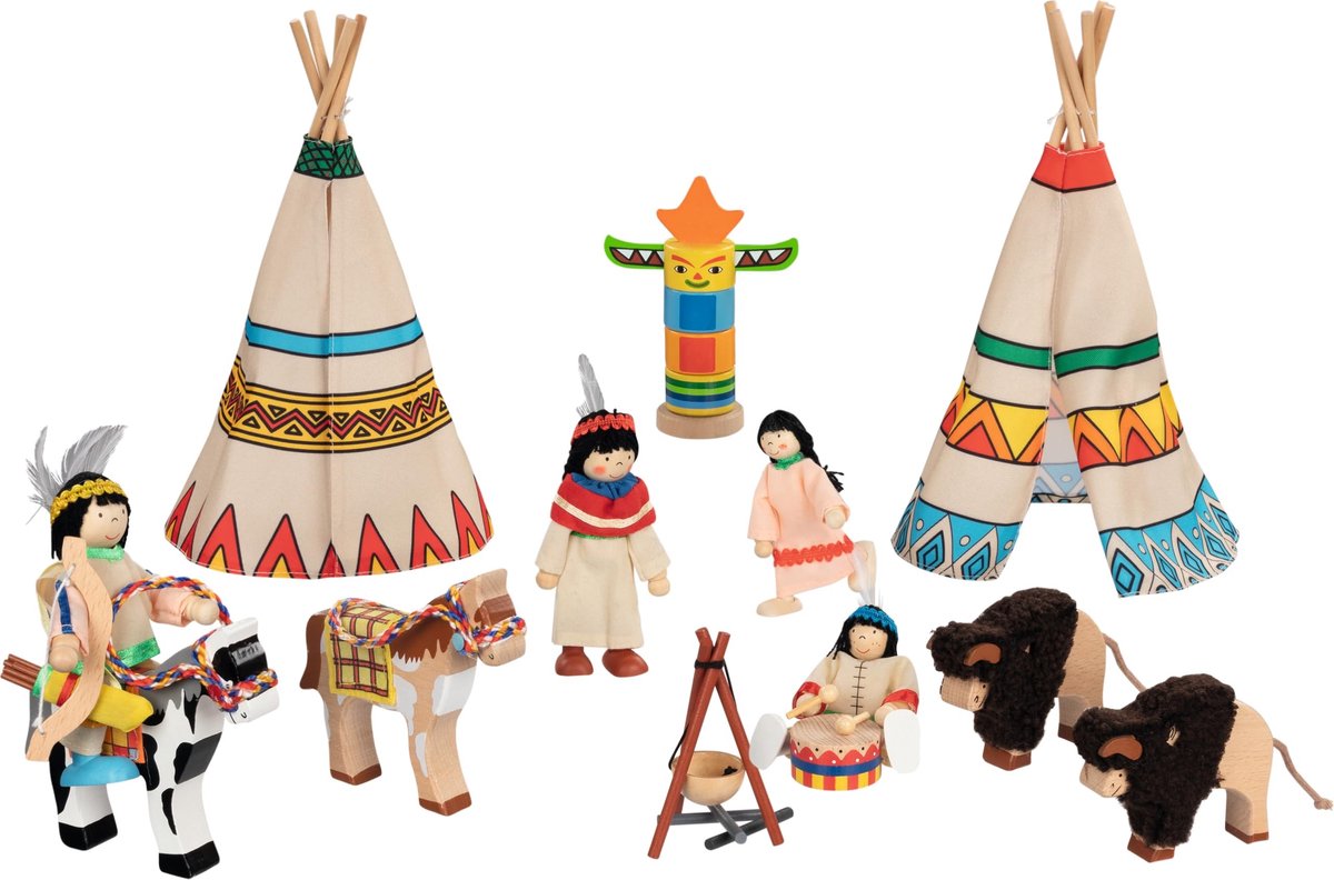 Omgoods - Pure Indiase Beweegbare Houten Poppen - Set van 4