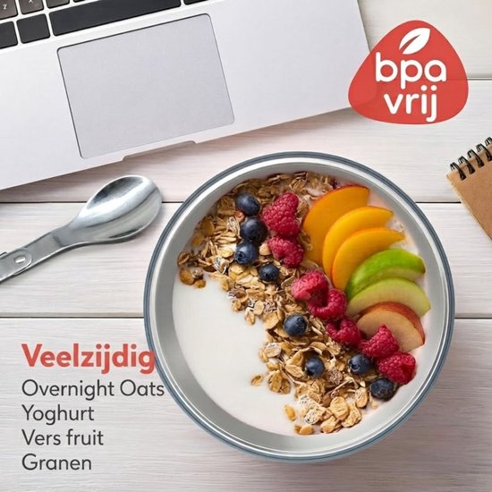 JCP® Yoghurt Beker To Go - Yoghurt Beker To Go met Lepel - Yoghurt en Muesli Beker To Go - Blauw - 10cm x 10cm x 16cm van Jcp — afbeelding 3