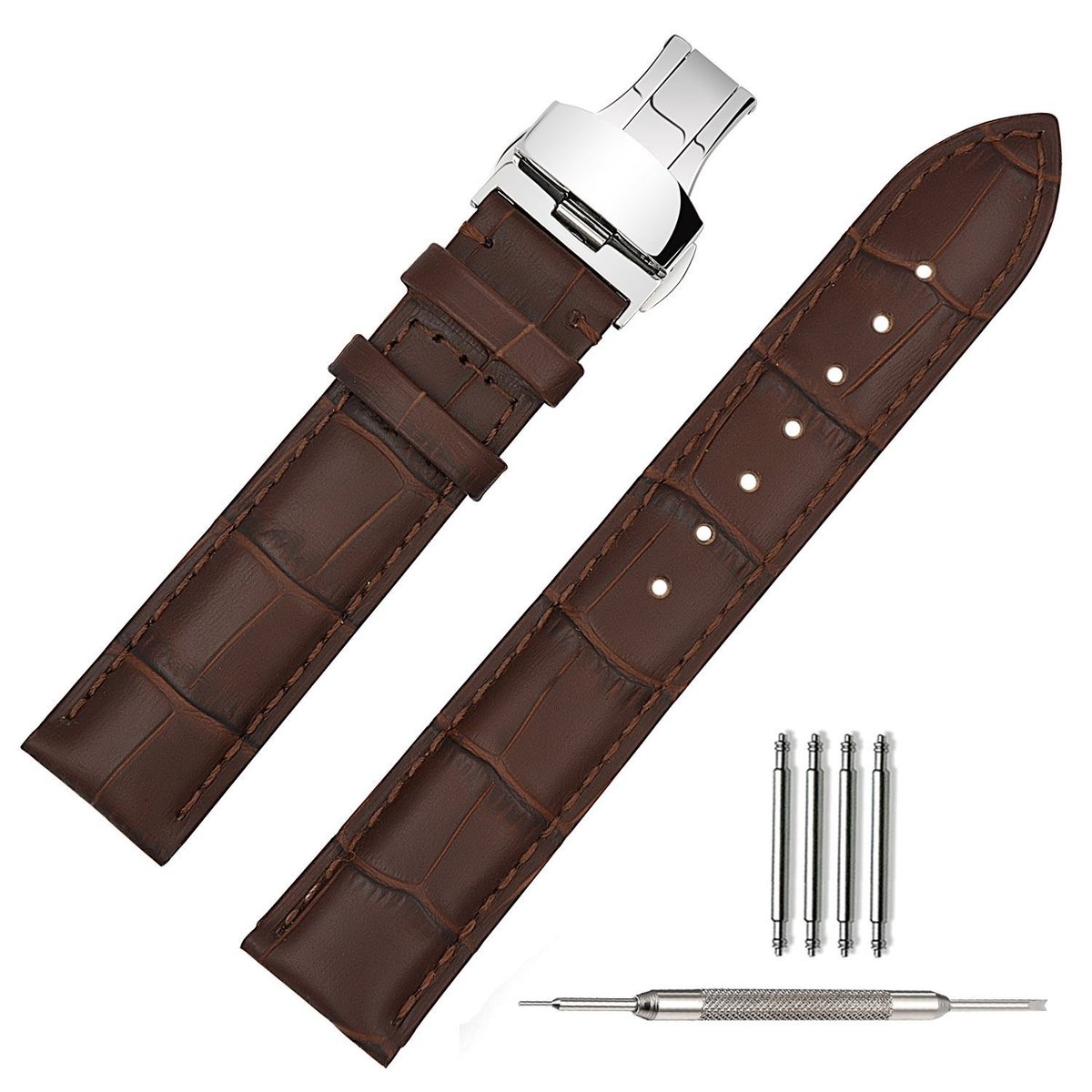 Omgoods - Leren Horlogeband 20mm Zwart met Vouwsluiting