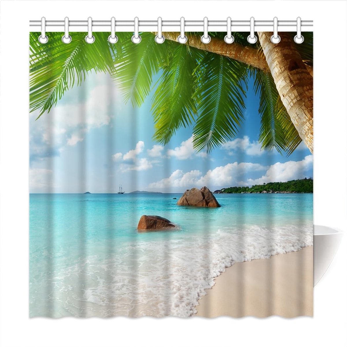 Omgoods - Douchegordijn met Strandpalm Decoratie - 120 x 180 cm