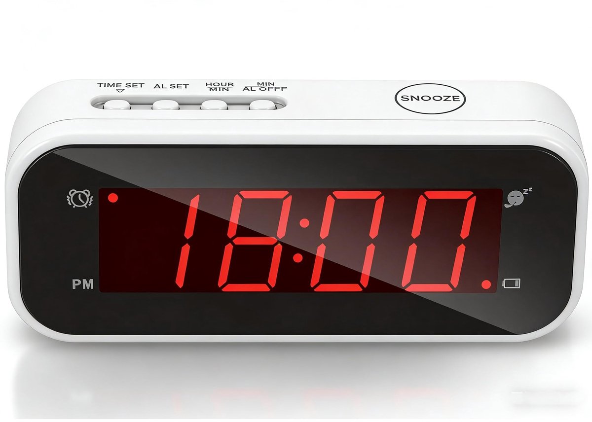 Omgoods - Kleine Digitale Klok met Snoozefunctie - LED Tafelklok voor Thuis en Reis
