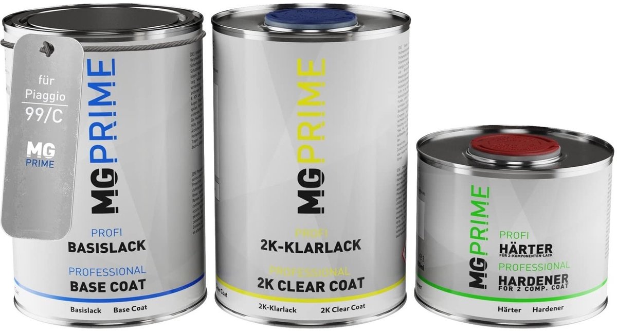 Omgoods - Autolak Set voor Piaggio 99/C Nero Metallic Opaco + 2K blanke lak 2.5L