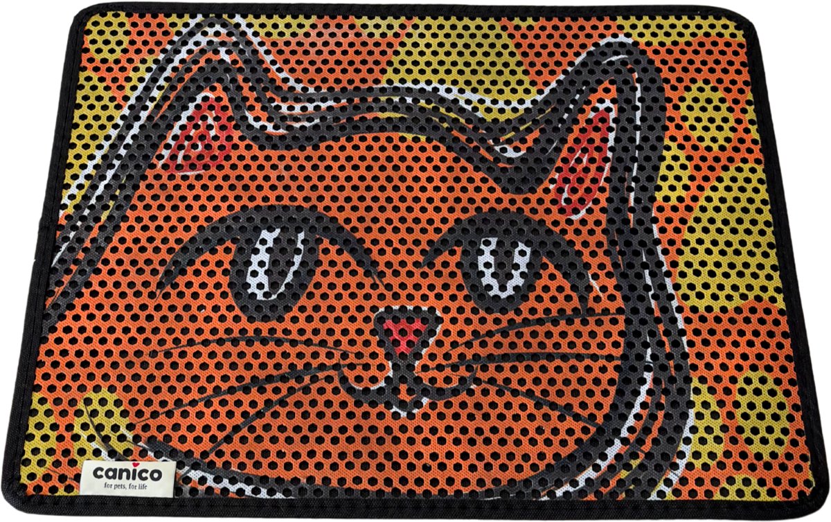 Canico Kattenbakmat - Uitloopmat - Oranje Kattengezicht - 60 x 45 cm