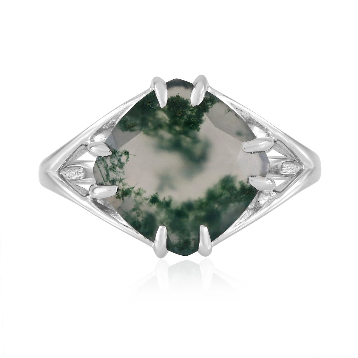 Cavill - Zilveren Ring 925 Sterling - 3,52 ct Mosagaat Brasiliaanse Natuursteen - Antiek Kussen slijpsel - Vintage Dames Sieraad