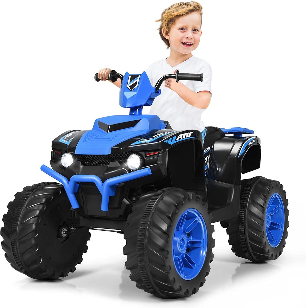 COSTWAY 12V Elektrische Kinderquad met Koplamp, Mini Elektrische Quad met Muziek & Claxon, 4-Wieler Kinder Quad 2,8-5 km/h, Kindermotorfiets, Kinderauto, Elektrische Auto voor Kinderen vanaf 3 Jaar (Blauw)