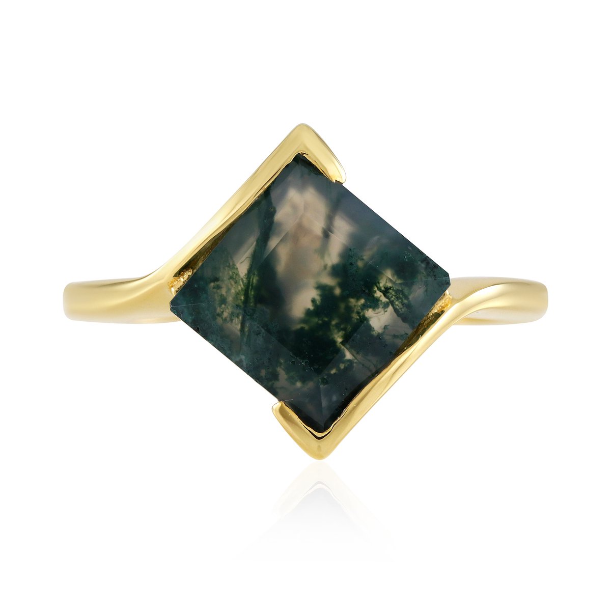 Cavill - Zilveren ring met gouden laag - 3,26 ct Braziliaanse carré mosagaat - Luxe moderne sieraden - Elegante sterling zilver ring