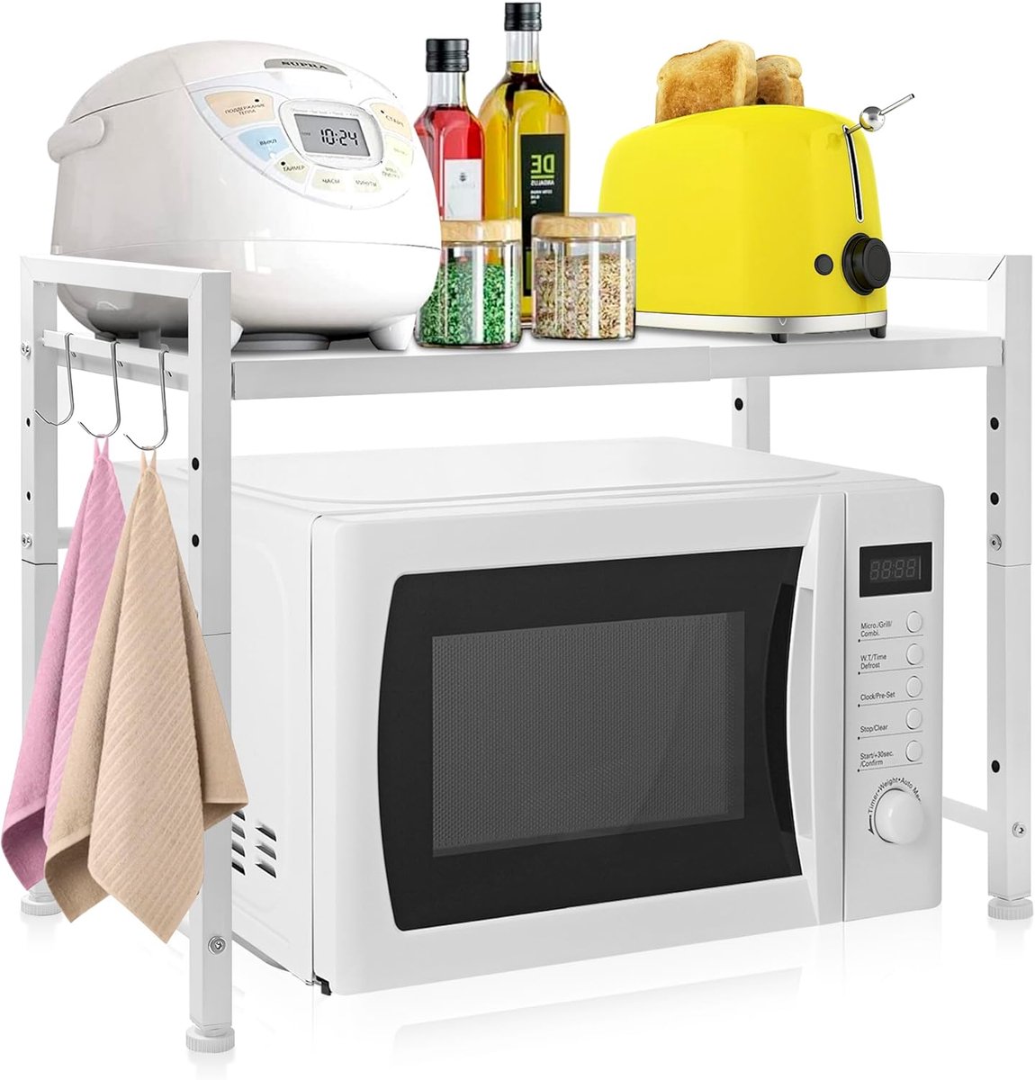SnelShoppen - Microwave Rack, Magnetron Stand, Carbon Staal, Keuken Werkblad, Sterk en Stabiliteit, Wit, 2-Niveaus, Voor Magnetrons en Keukenapparaten
