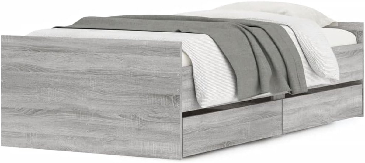 Bedframe met Lades - Ledikant Opbergruimte - Slaapkamer Organiseren - Samengesteld Hout Constructie - 100x200 cm - Wit