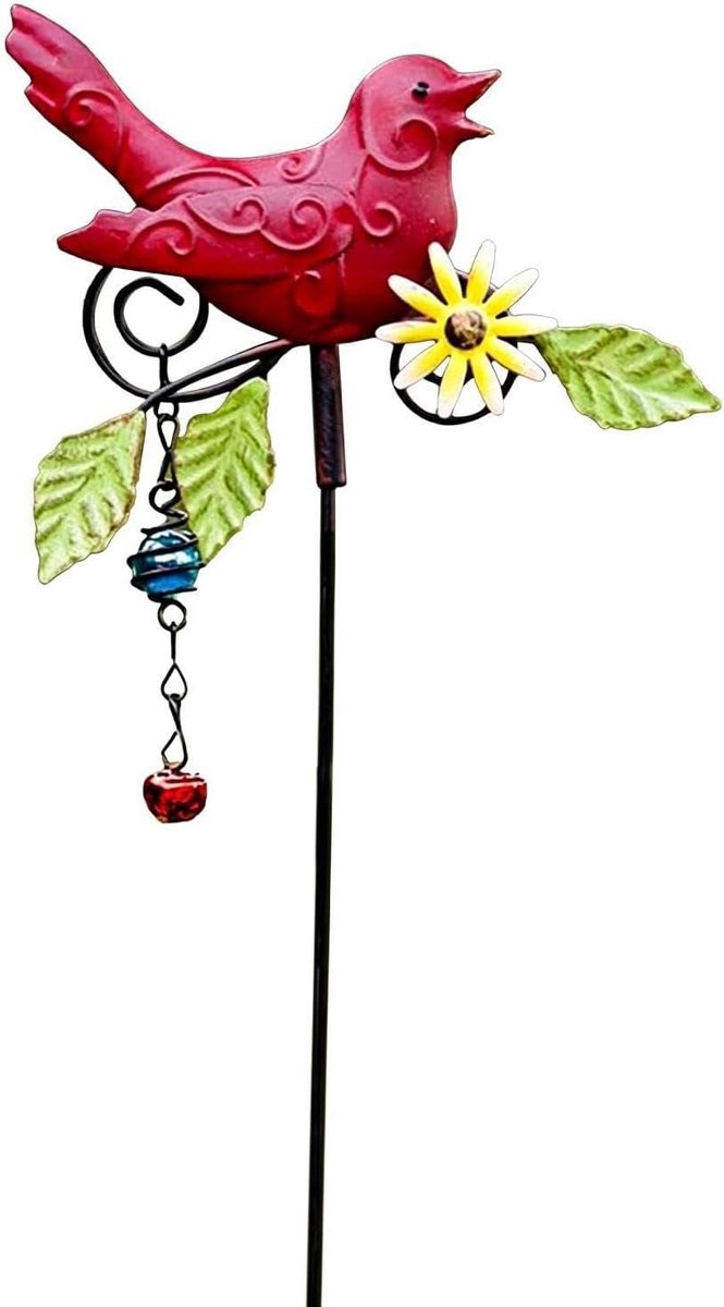 Decoratieve Vogel Tuinsteker - Metalen Plantensteker Figuur - Tuin Verfraaien - Levendig Kleuraccent - 36 x 16 cm - Rood