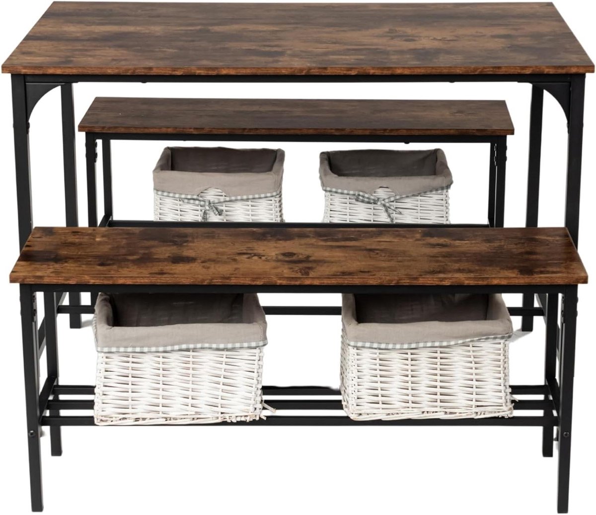 Eetkamer Set - Tafel met Banken - Samen Eten - Ruimtebesparend Ontwerp - 110x70x74cm - Bruin
