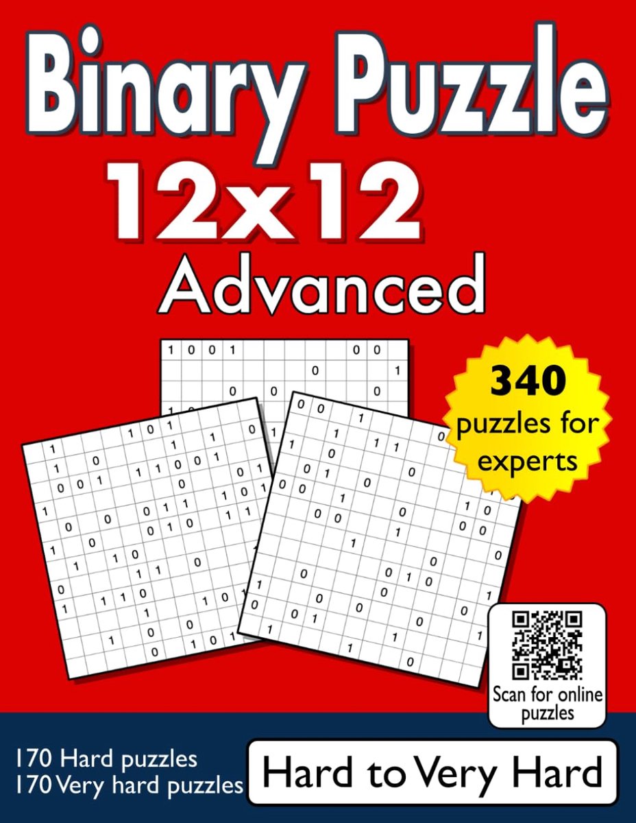 Binary Puzzle 12x12 - Geavanceerd - Moeilijk tot Zeer Moeilijk - 340 puzzels voor experts - ShopVlot