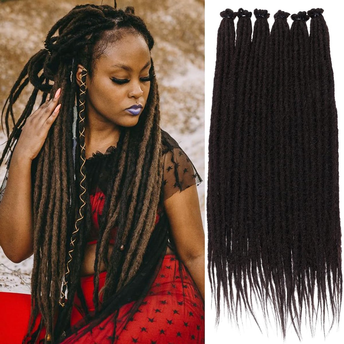 61 cm zwarte dreadlock extensions 40 strengen zachte reggae vlechten