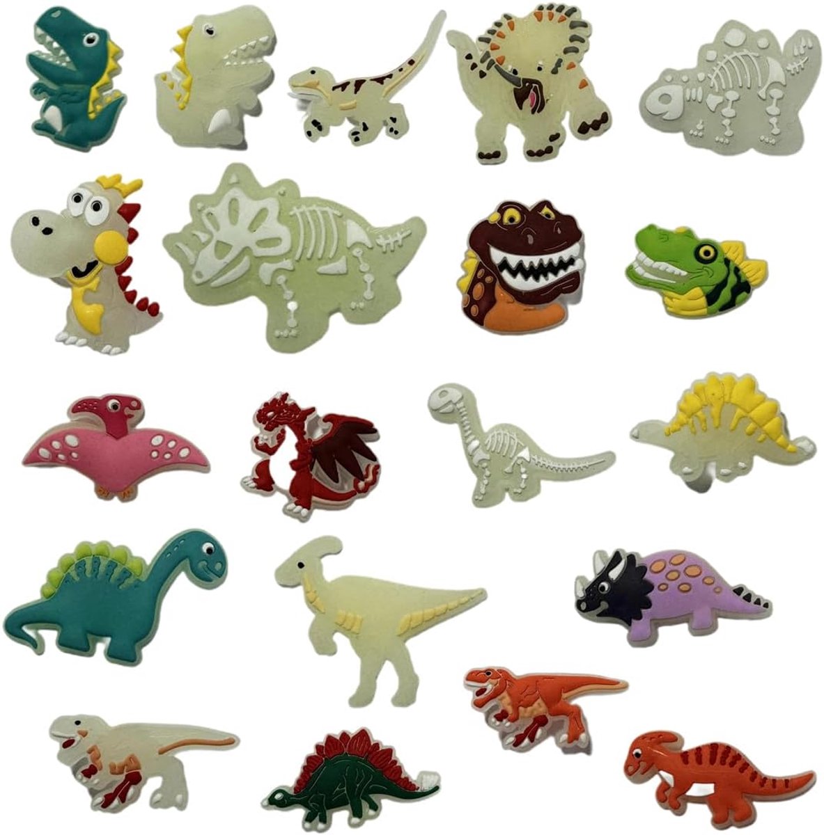 Bedels voor Crocs, dinosaurus-bedels, accessoires, crocs, kerstcadeau of verjaardagscadeau voor meisjes en jongens (gloeit in het zwart)