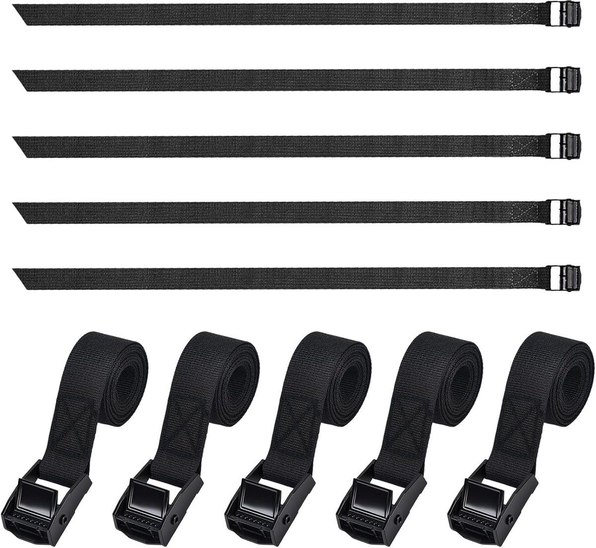 Spanbanden, kort, 50 cm, zwarte sjorbanden met klemsluiting, kleine spanbanden fietsendrager, 250 kg draagkracht, verstelbare bevestigingsriemen voor auto, fietsendrager, motorfiets, camping