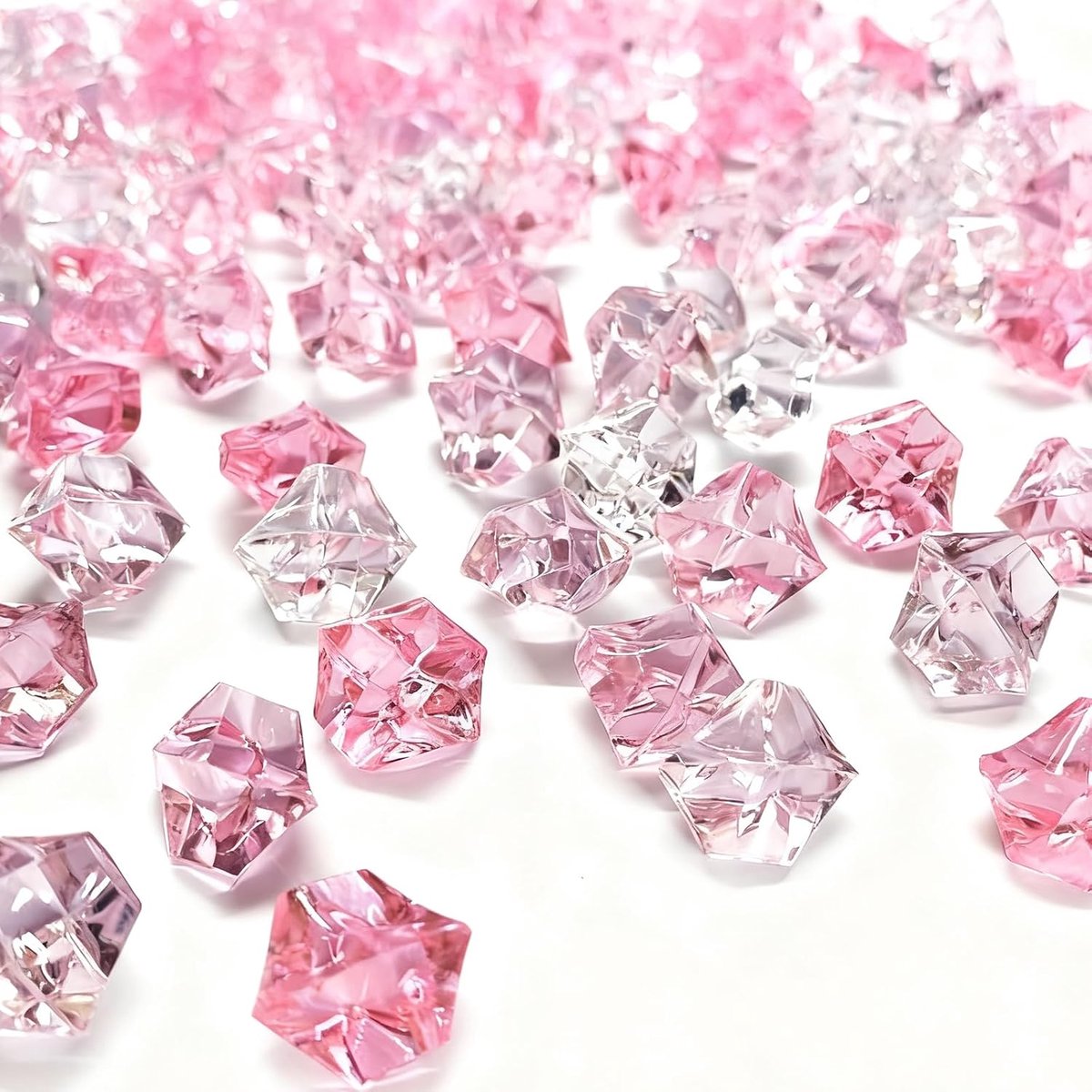 Crushed Ice Rocks, 500 g acryl decoratieve diamanten, acryl kristalstenen, helder gekleurde stenen voor het vullen van decoratieve vazen en om te knutselen, transparant + roze