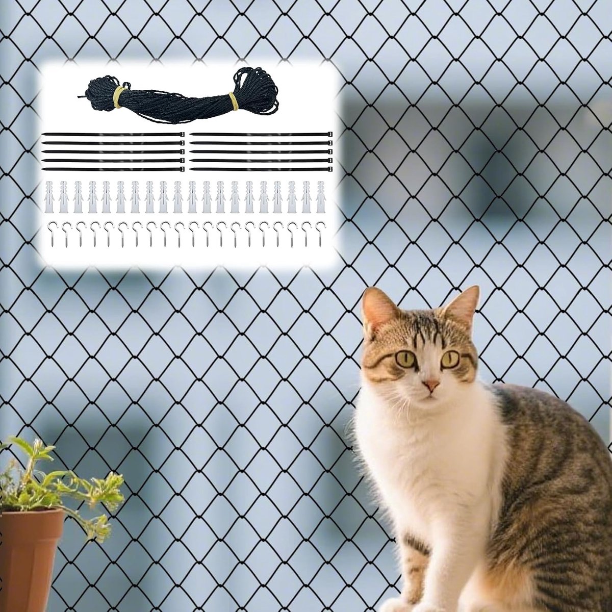 Kattenveiligheidsnet voor balkon en ramen, anti-valbeschermingsnet van nylon (3 x 8 m)