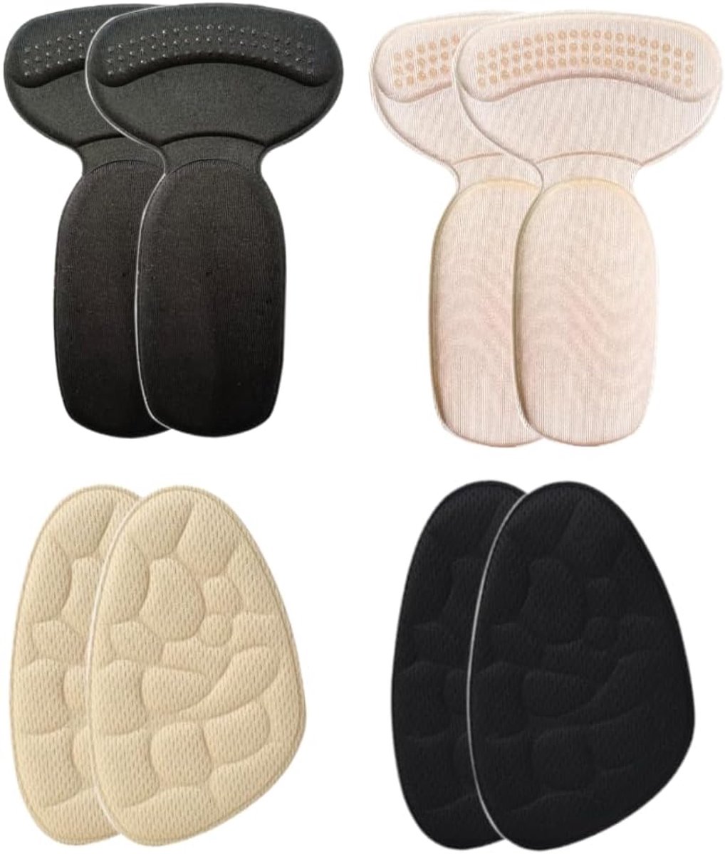 4 paar voorvoetpads en hielpads, voor losse schoenen om uitglijden en