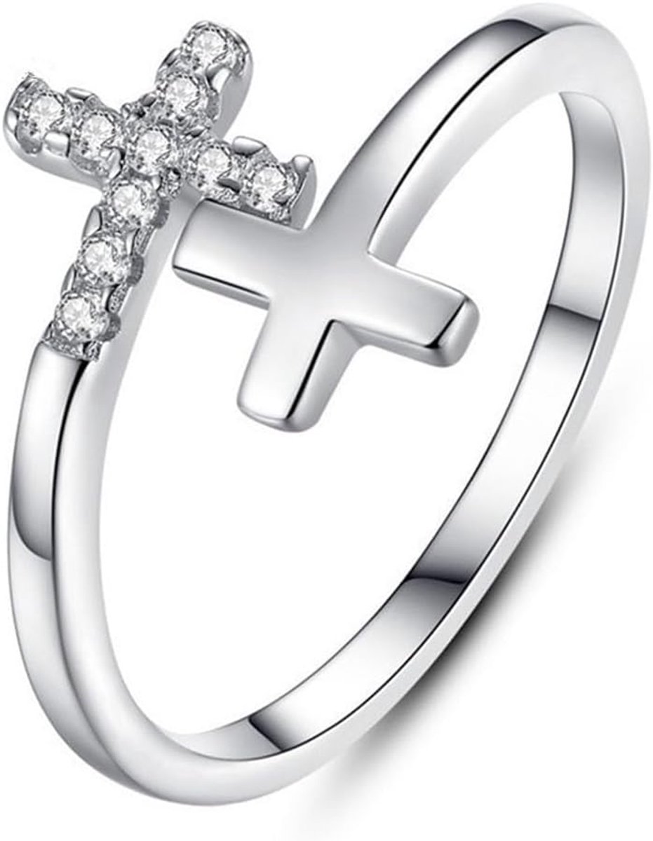 Ringen voor Vrouwen Mannen Meisjes Verstelbare Open Duimring Kubieke Zirkonia Vrouwen Ringen Zilveren Kruisbeeld Kruis Ring Belofte Eeuwigheid Trouw Juwelen