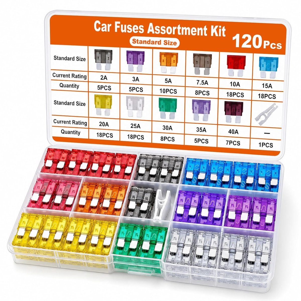 120 stuks autozekeringen, zink-aluminium plaat, 2 A, 3 A, 5 A, 7,5 A