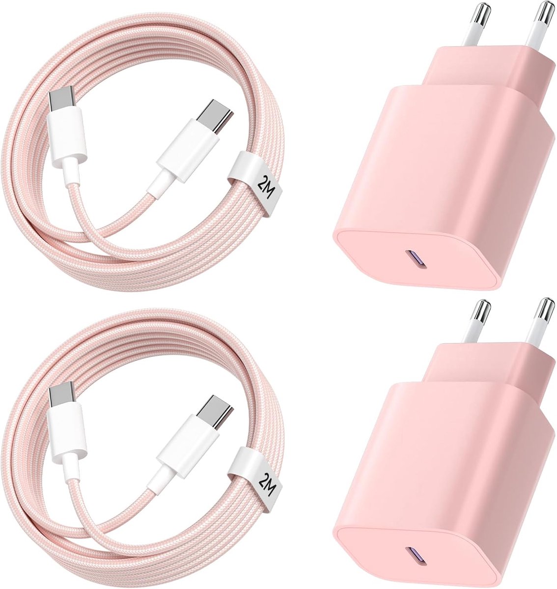 2Pack 20W Usb C Snellader voor iPhone 16 15, Pd3.0 Oplader met 2m Usb