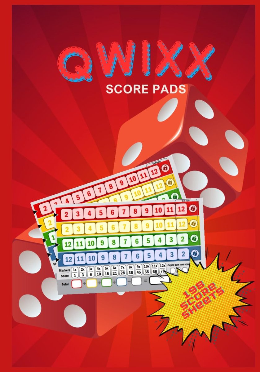SnelShoppen - Qwixx Score Pads met 198 Scorebladen, Scorebord Bladen 100 Pagina's 7x10 Inch voor Gezellige Spelavonden en Feesten