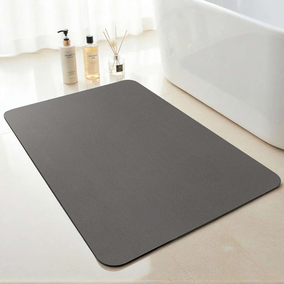 SnelShoppen - Bademat, Antislip Super Absorberend Dun Wasbaar Sneldrogend, Douchemats voor Douche, Badkuipen en Badkamer (Donkergrijs, 60 x 150 cm)