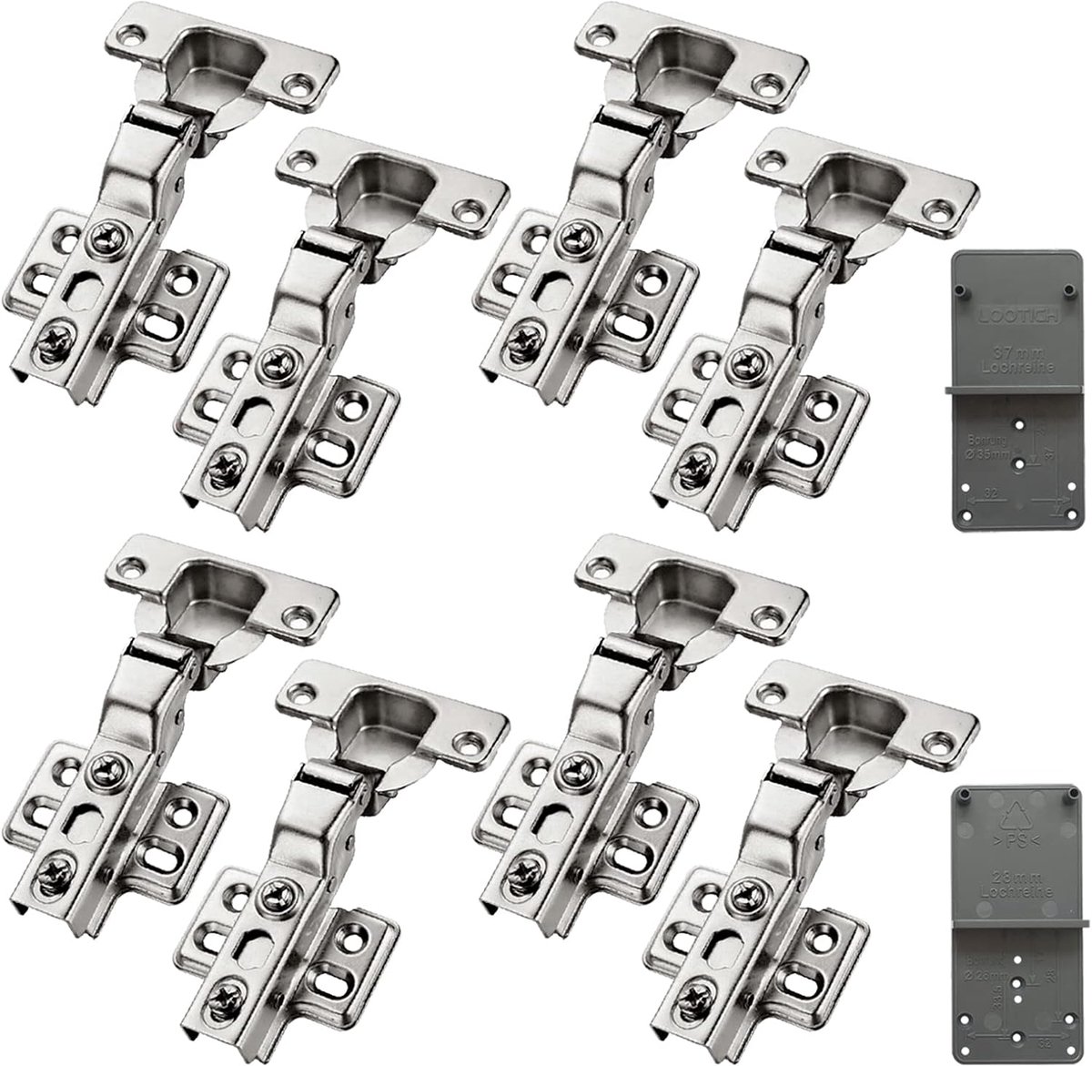 105° Fixed-On Voorliggend Middenwanden 35mm Zacht Sluiten Scharnieren met Hydraulische Demper voor Keukenkast Kastdeur Automatische Scharnier Geïntegreerde Demping Pak van 8 pcs