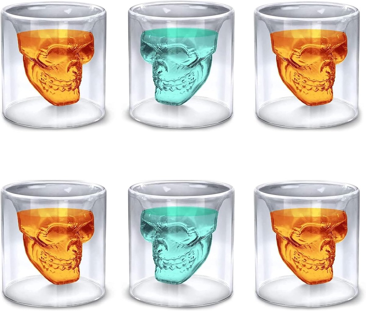 Set van 6 glazen doodshoofden, kristallen borrelglazen, ideaal voor