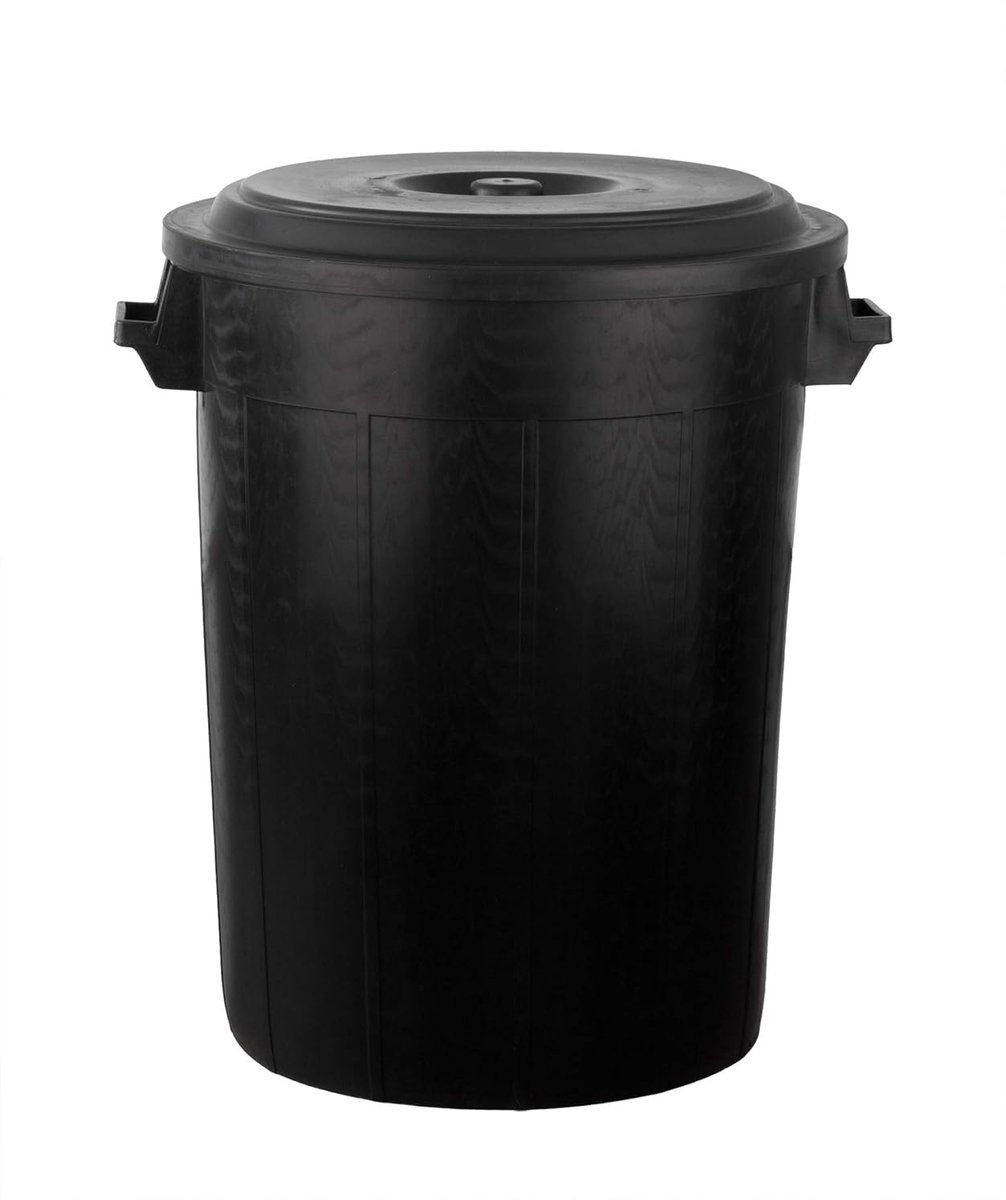 SnelShoppen - Universele ton 100 liter met deksel en 2 draaghandvatten multifunctionele afvalbak zwart voor tuin, camping, kinderen, en meer
