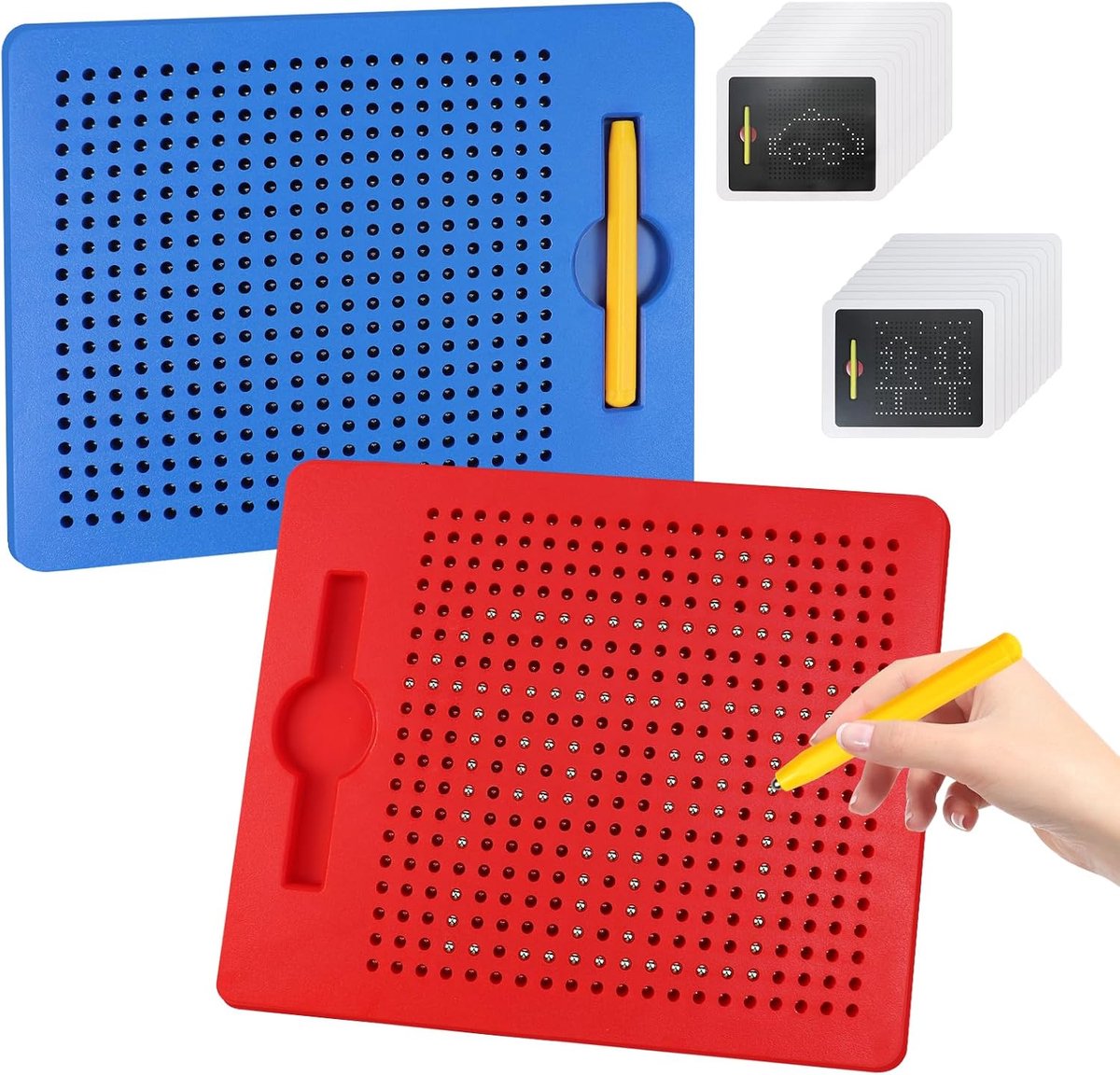 Magnetisch tekenbord, voor kinderen, magnetisch tekenbord, creatief tekenbord met pen en ballen, magnetisch, afwisbaar en herbruikbaar, voor kinderen, gezin, school (rood, blauw)