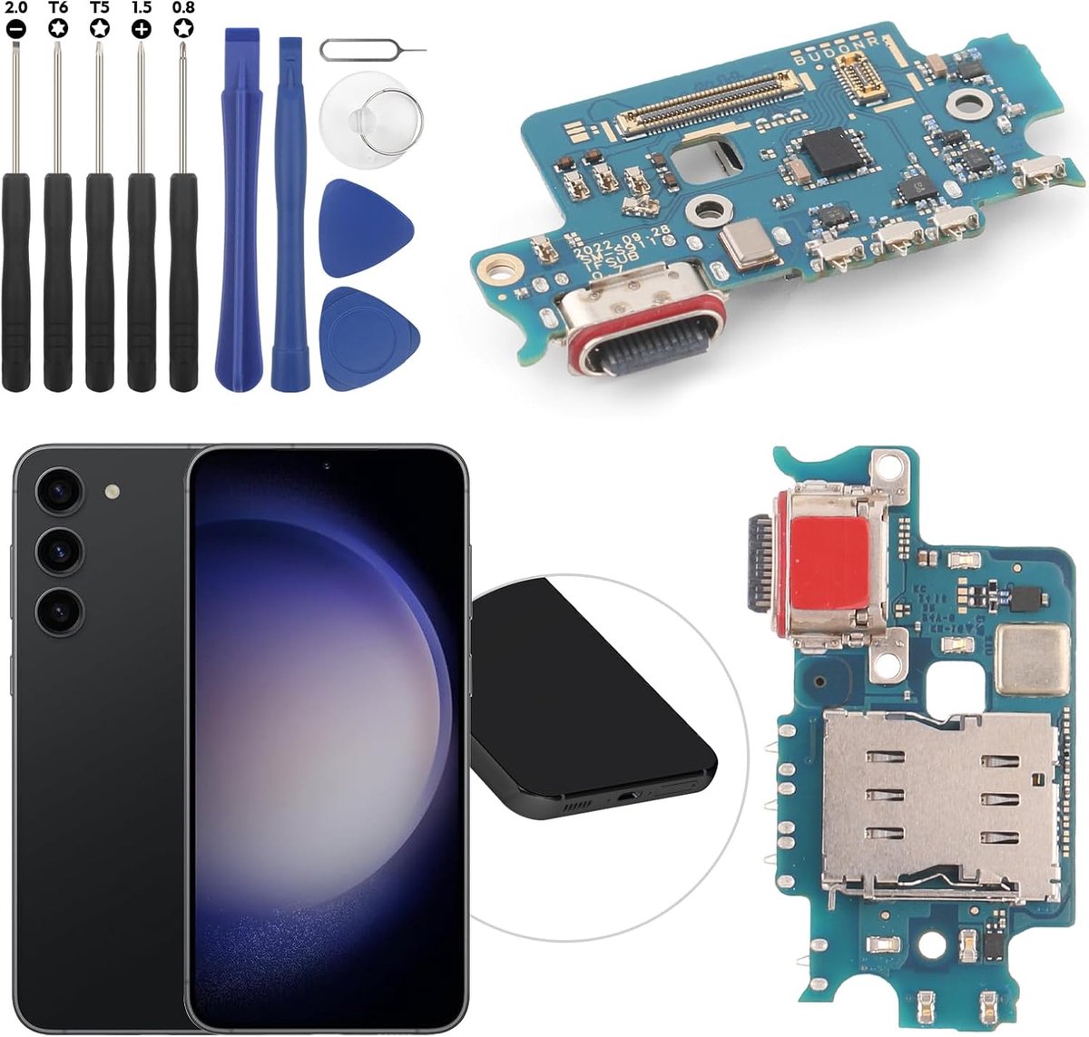 Oplaadaansluiting compatibel met Samsung Galaxy S23 5G USB dock connector voor Samsung Galaxy S23 S911B flexibele kabel oplaadpoort oplaadbus vervanging met gereedschap