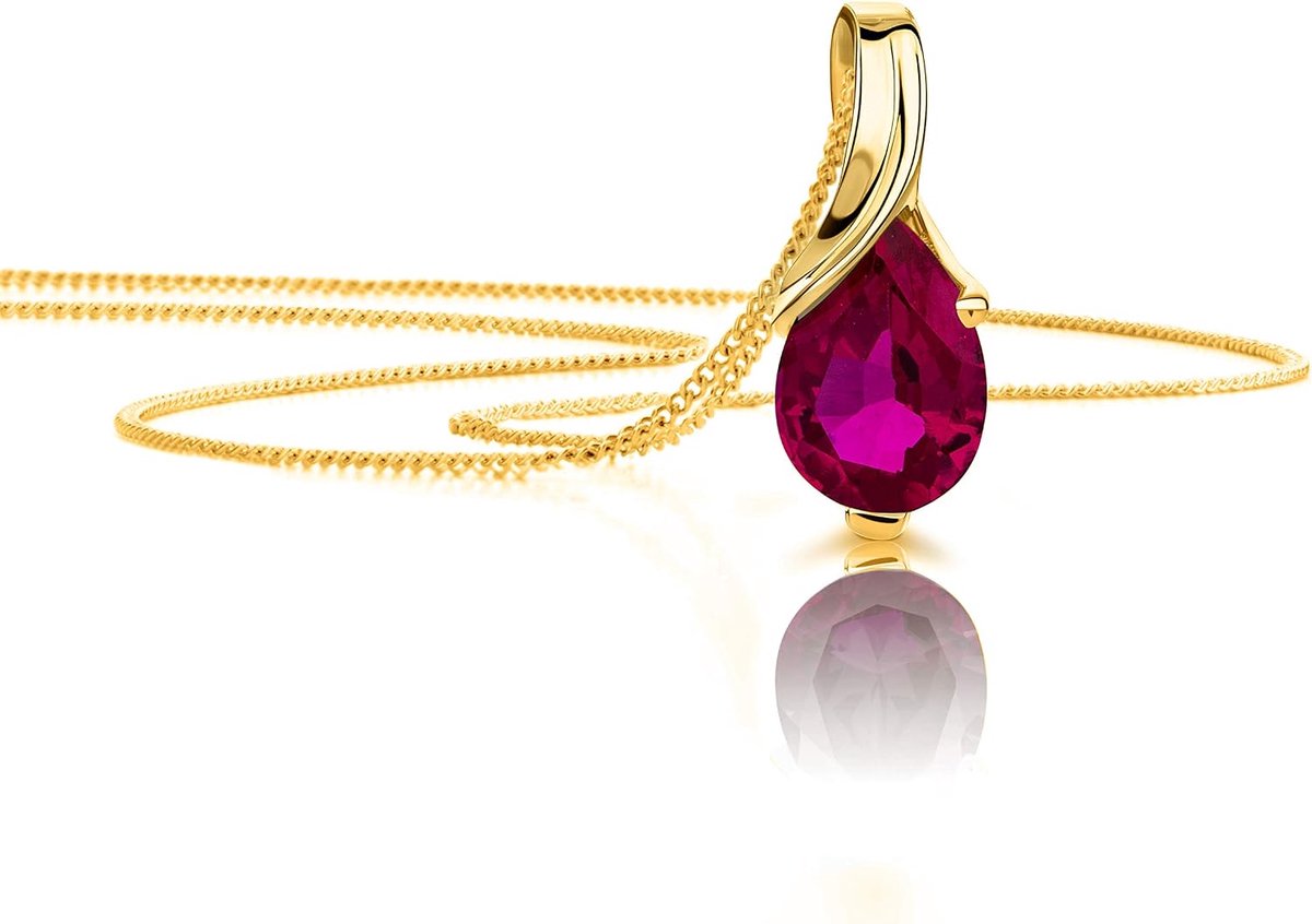 Halsketting voor dames, geelgoud/witgoud, 9 karaat/375 goud, hanger met robijn, saffier, smaragd, topaas, amethist, aquamarijn ketting, 45 cm, sieraden voor vrouwen